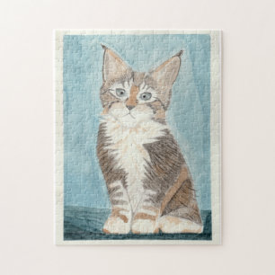 Maine Coon Kitten Original Watercolor Painting Jigsaw Puzzle