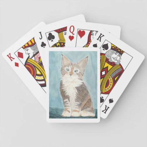 Maine Coon Kitten Original Watercolor Painting Playing Cards