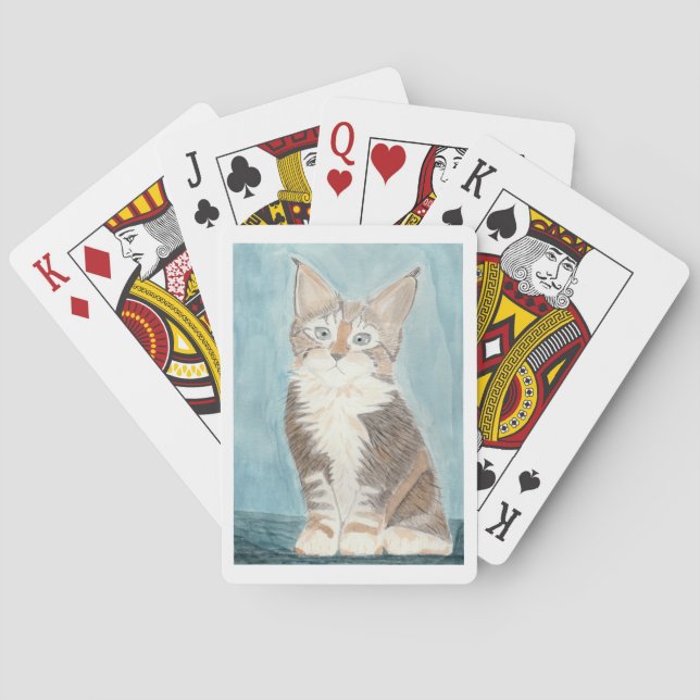 Maine Coon Kitten Original Watercolor Painting Poker Cards (Back)