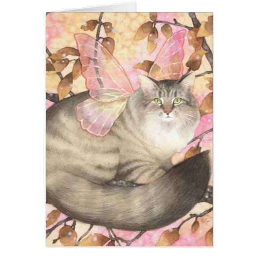 Maine Coon Magic - Fairy Cat Art Card (Front)