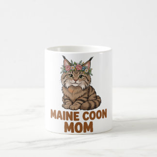 Maine Coon Mom — Fluffy Maine Coon with Flower Cro Coffee Mug