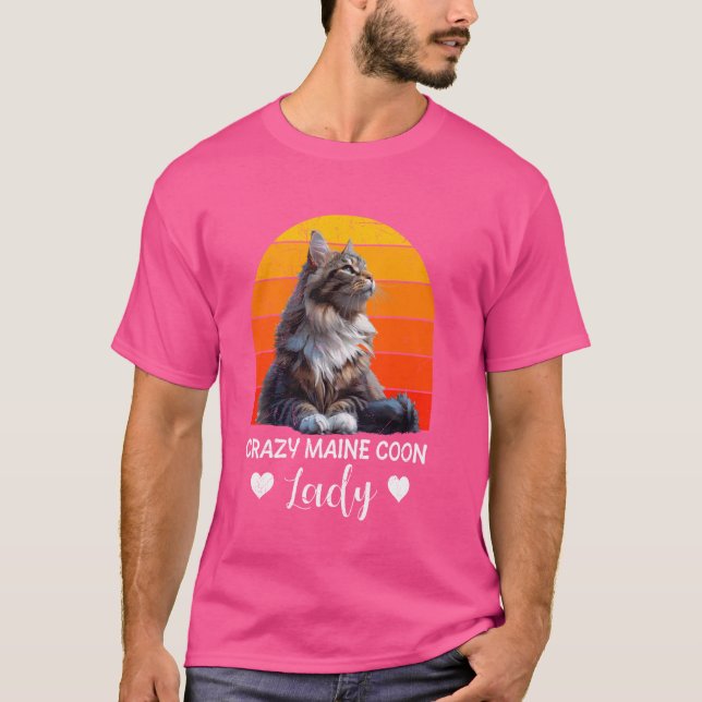 Maine Coon Owner CRAZY MAINE COON LADY Cat Mommy T-Shirt (Front)