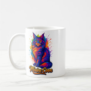 Maine Coon Pop Art Colorful Cat Illustration Coffee Mug