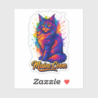 Maine Coon Pop Art Colorful Cat Illustration Sticker