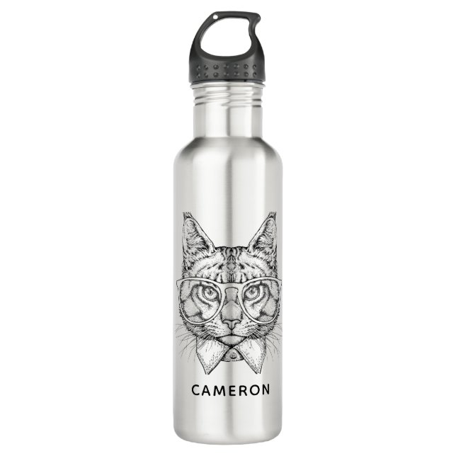 Maine Coon Portrait | Add Your Name Stainless Steel Water Bottle (Front)