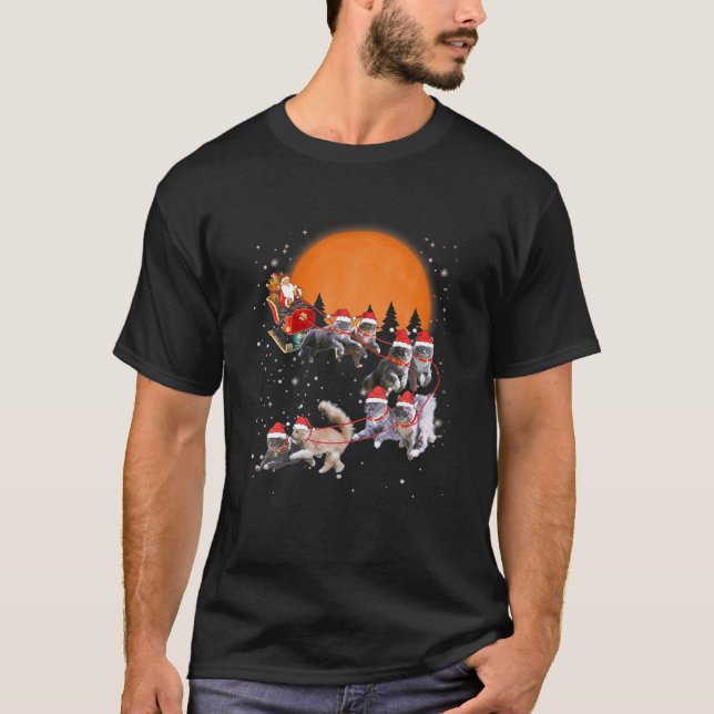Maine Coon Reindeer Santa Sleigh Christmas Cats Xm T-Shirt (Front)