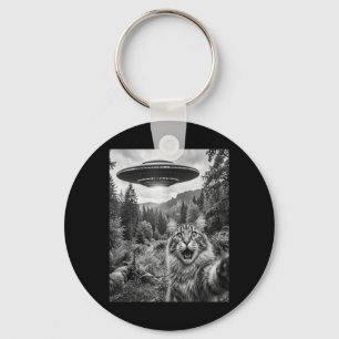 Maine Coon Selfie with Alien UFO Funny Maine Coon Keychain