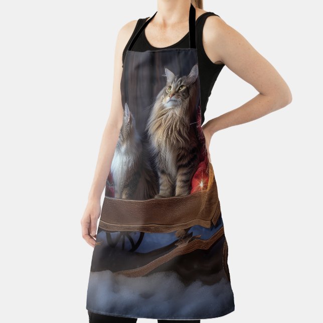 Maine Coon Snowy Sleigh Christmas Decor Apron (Insitu)