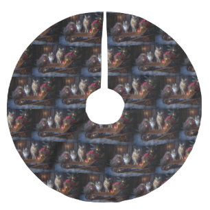 Maine Coon Snowy Sleigh Christmas Decor Brushed Polyester Tree Skirt