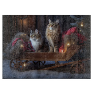 Maine Coon Snowy Sleigh Christmas Decor Cutting Board