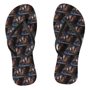 Maine Coon Snowy Sleigh Christmas Decor Flip Flops