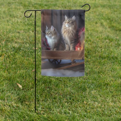 Maine Coon Snowy Sleigh Christmas Decor Garden Flag