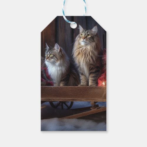 Maine Coon Snowy Sleigh Christmas Decor Gift Tags