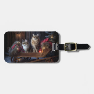 Maine Coon Snowy Sleigh Christmas Decor Luggage Tag