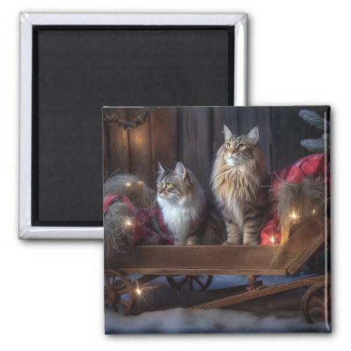 Maine Coon Snowy Sleigh Christmas Decor Magnet