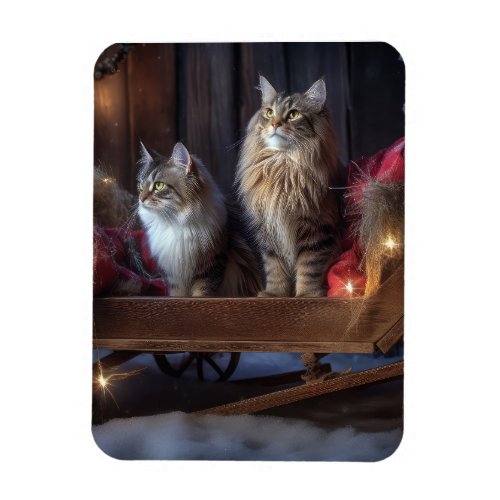 Maine Coon Snowy Sleigh Christmas Decor Magnet