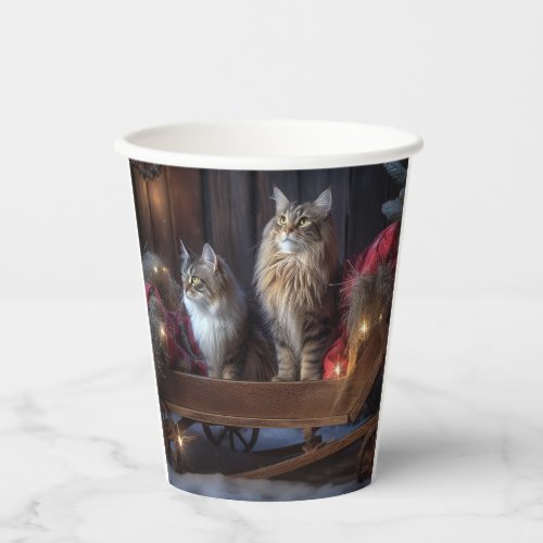 Maine Coon Snowy Sleigh Christmas Decor Paper Cups