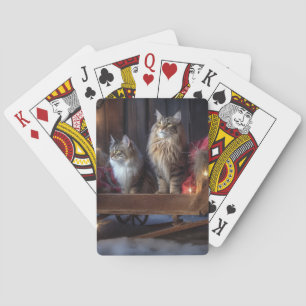 Maine Coon Snowy Sleigh Christmas Decor Poker Cards