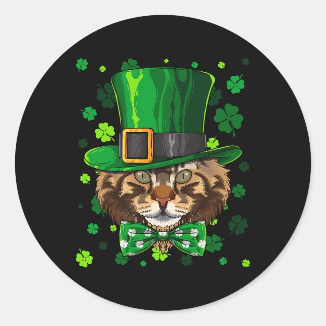 Maine Coon St Patricks Day Cat Leprechaun Hat Sham Classic Round Sticker (Front)