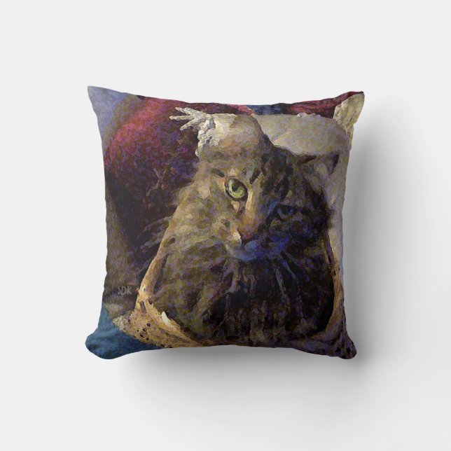 Maine Coon Tabby Cat Throw Pillow (Front)