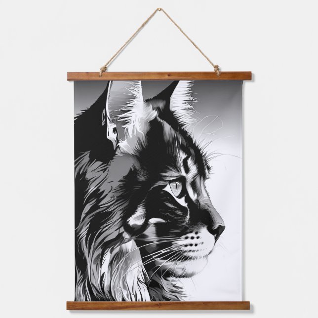 Maine Coon Tapestry: Black & White Cat Wall Hangin Hanging Tapestry (Front)