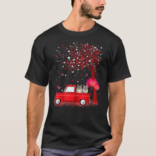 Maine Coon Valentines Day S Cats Red Truck Hearts T_Shirt