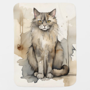 Maine Coon Watercolor Illustration Baby Blanket