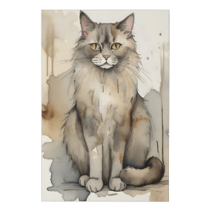 Maine Coon Watercolor Illustration Faux Canvas Print