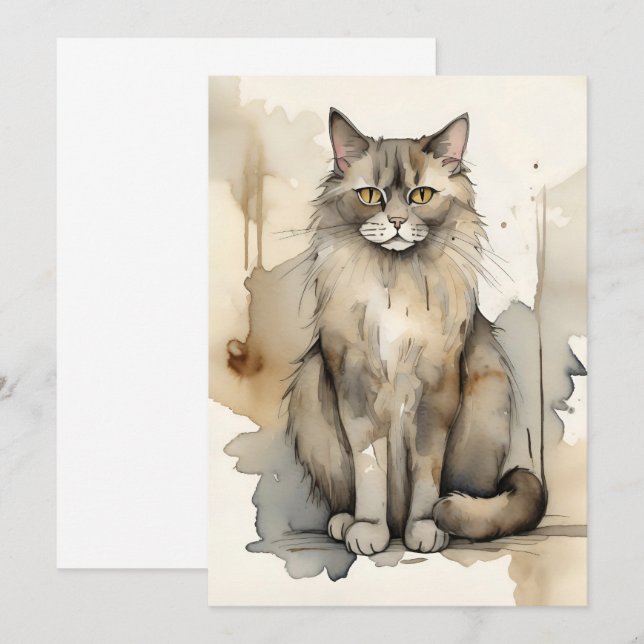 Maine Coon Watercolor Illustration Invitation (Front/Back)