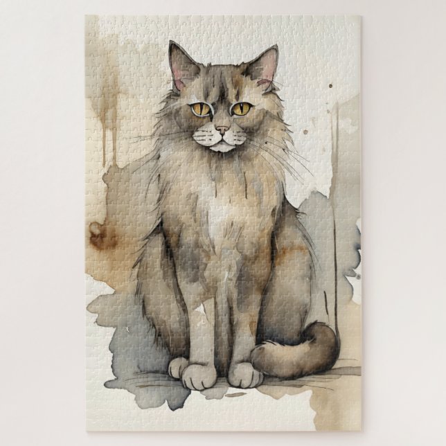 Maine Coon Watercolor Illustration Jigsaw Puzzle (Vertical)