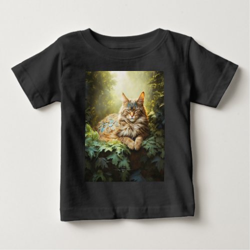 Maine Coon with Feathers in Forest Baby T_Shirt