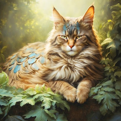 Maine Coon with Feathers in Forest Jigsaw Puzzle