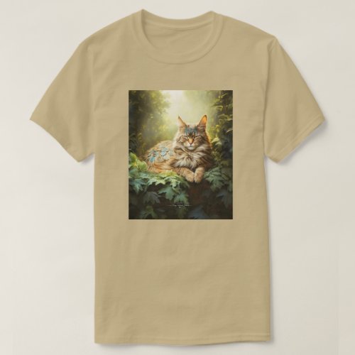 Maine Coon with Feathers in Forest T_Shirt