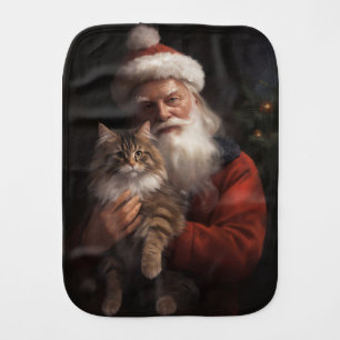 Maine Coon With Santa Claus Festive Christmas Baby Burp Cloth