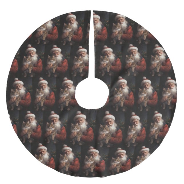 Maine Coon With Santa Claus Festive Christmas  Brushed Polyester Tree Skirt (Front)