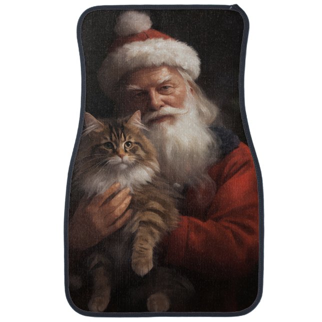 Maine Coon With Santa Claus Festive Christmas  Car Floor Mat (Front)