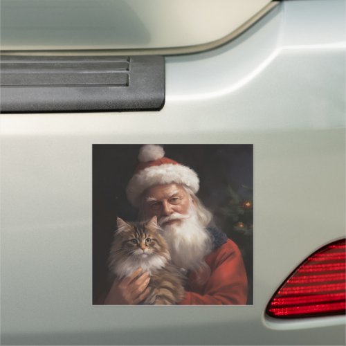 Maine Coon With Santa Claus Festive Christmas  Car Magnet