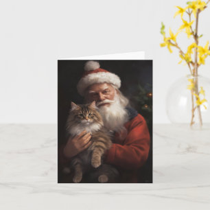 Maine Coon With Santa Claus Festive Christmas Card