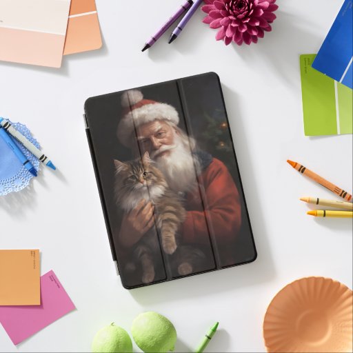 Maine Coon With Santa Claus Festive Christmas  iPad Air Cover