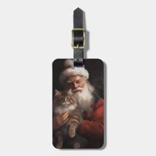 Maine Coon With Santa Claus Festive Christmas Luggage Tag