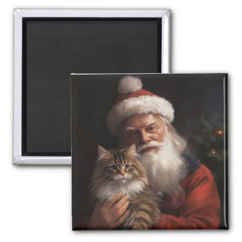 Maine Coon With Santa Claus Festive Christmas  Magnet