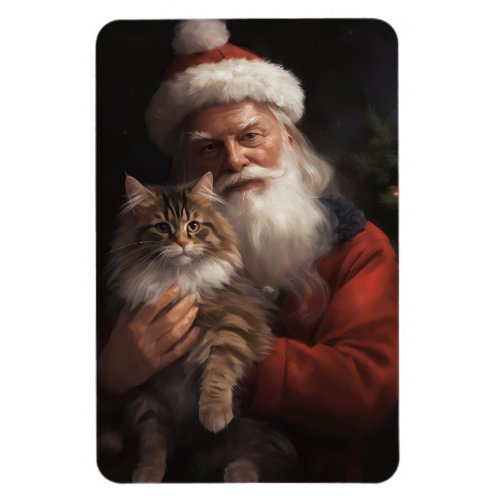 Maine Coon With Santa Claus Festive Christmas  Magnet