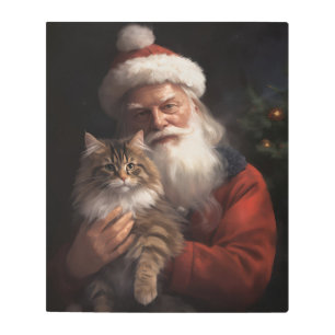 Maine Coon With Santa Claus Festive Christmas Metal Print