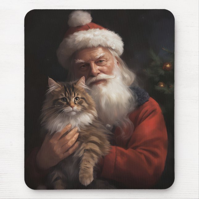 Maine Coon With Santa Claus Festive Christmas  Mouse Pad (Front)