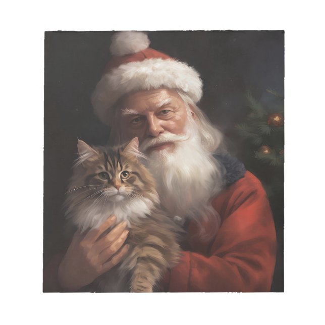 Maine Coon With Santa Claus Festive Christmas  Notepad (Front)