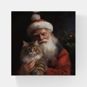 Maine Coon With Santa Claus Festive Christmas Paperweight
