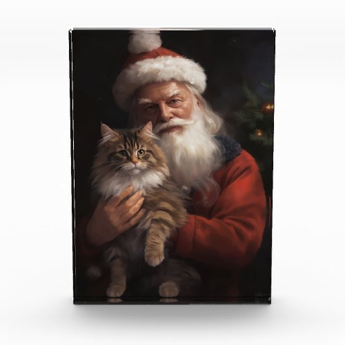 Maine Coon With Santa Claus Festive Christmas  Photo Block