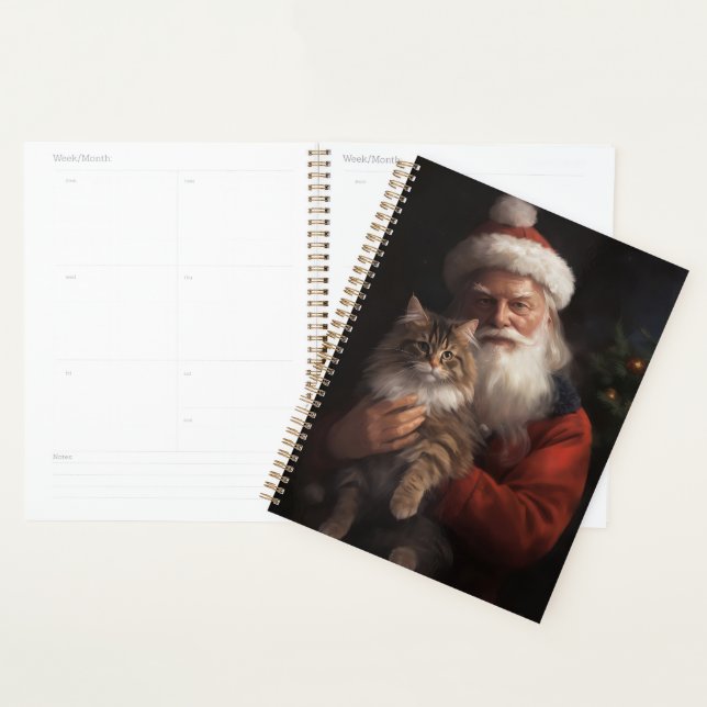 Maine Coon With Santa Claus Festive Christmas  Planner (Display)