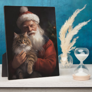 Maine Coon With Santa Claus Festive Christmas Plaque