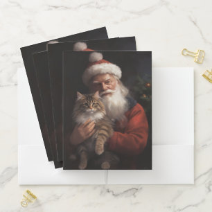 Maine Coon With Santa Claus Festive Christmas  Pocket Folder